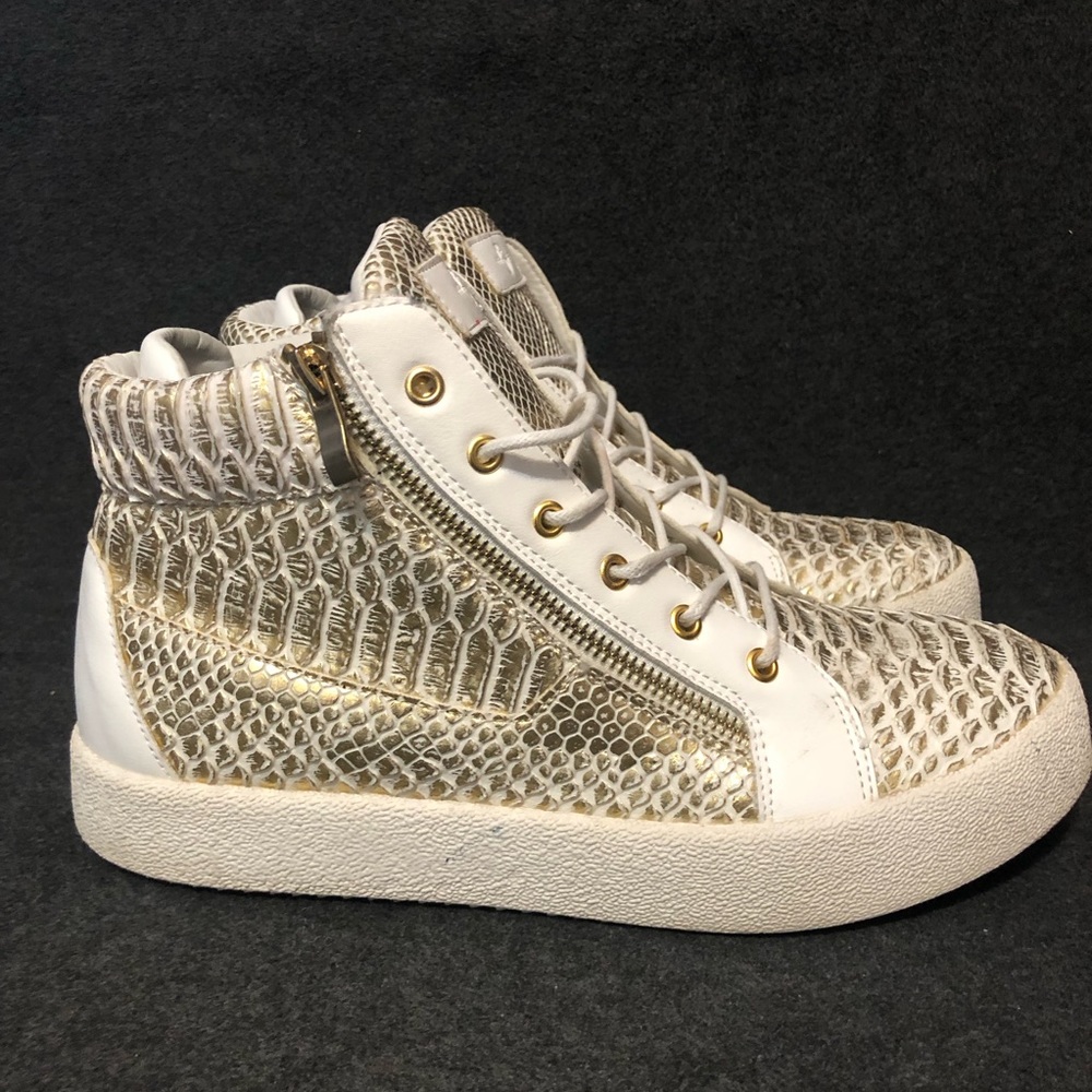 Casa Di Macinare 5 Shoes Men’s White Gold Zip High Top Size 8